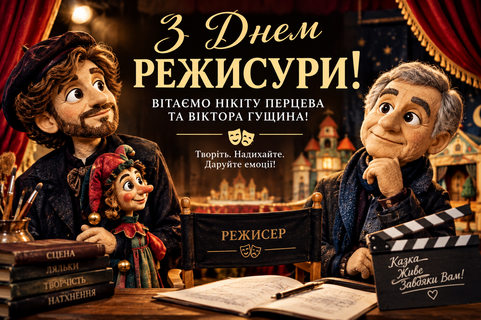 Житомиряни вітають режисерів театру ляльок Нікіту Перцева та Віктора Гущина з Днем режисури